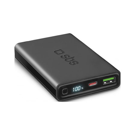 SBS - PowerBank z LCD 10.000 mAh, USB, USB-C PowerDelivery 20W, črna