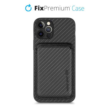 FixPremium - Maska Carbon s MagSafe Wallet za iPhone 12 Pro Max, crna