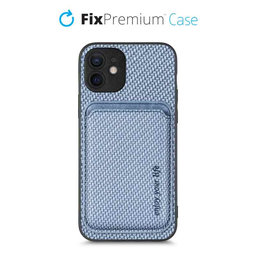 FixPremium - Carbon ovitek z denarnico MagSafe Wallet za iPhone 12, moder