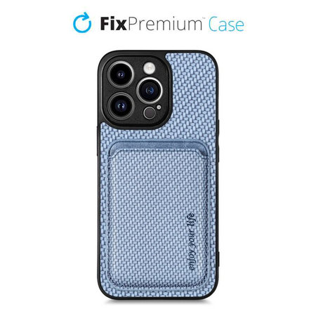 FixPremium - Maska Carbon s MagSafe novčanikom za iPhone 13 Pro, plava