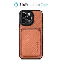 FixPremium - Carbon ovitek z denarnico MagSafe Wallet za iPhone 13 Pro, rjav