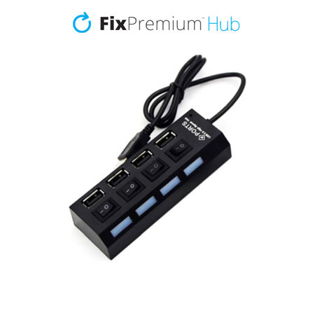 FixPremium - USB hub s prekidačem za napajanje za 4 USB-a, crni