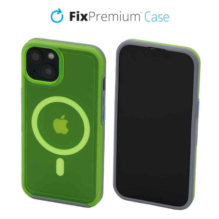 FixPremium - Maska Clear s MagSafe za iPhone 13, neon zelena