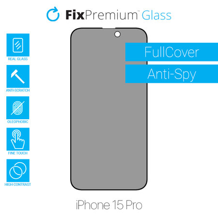 FixPremium Privacy Anti-Spy Glass - Kaljeno Staklo za iPhone 15 Pro