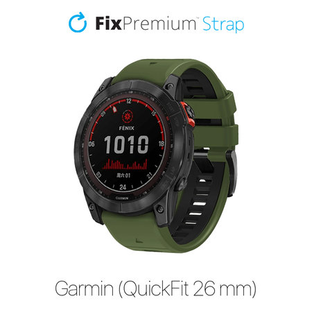 FixPremium - Dvobojni Silikonski Remen za Garmin (QuickFit 26mm), tamnozeleni