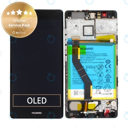 Huawei P9 Plus - LCD zaslon + steklo na dotik + okvir + baterija (Black) - 02350SUS, 02350VXU Genuine Service Pack